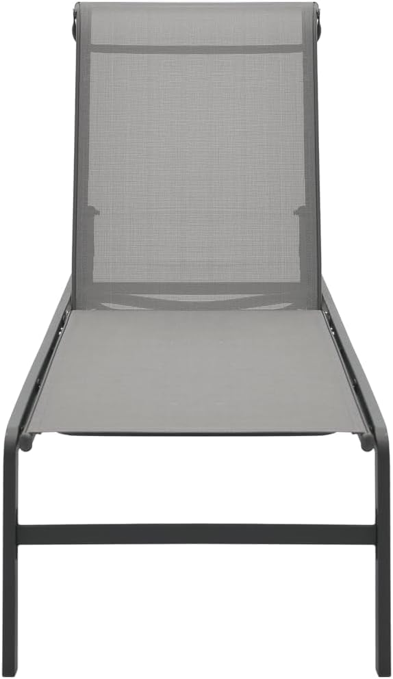 Adjustable Grey Textilene Steel Outdoor Chaise Lounge Set 28.7 x 82.1 x 15 in for Patio Poolside Garden Balcony