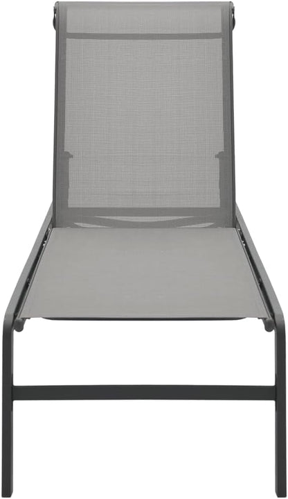 Adjustable Grey Textilene Steel Outdoor Chaise Lounge Set 28.7 x 82.1 x 15 in for Patio Poolside Garden Balcony