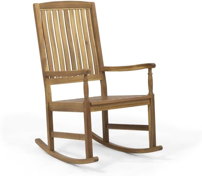 Acacia Wood Outdoor Patio Rocking Chair, 250lbs Weight Capacity Smooth Rocking Chair for Porch Deck Lawn Yard, Sturdy Wooden Rocker for Adult Relaxation