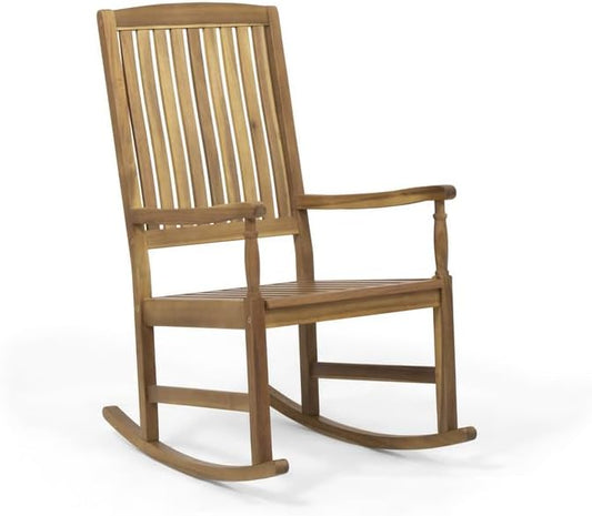 Acacia Wood Outdoor Patio Rocking Chair, 250lbs Weight Capacity Smooth Rocking Chair for Porch Deck Lawn Yard, Sturdy Wooden Rocker for Adult Relaxation