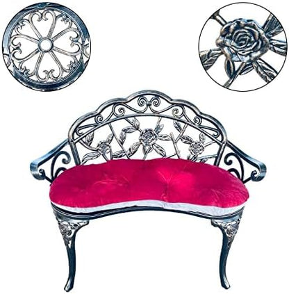 Mandolin Outdoor Park Garden Chair,All Chair Anti Rust Cast Aluminum Patio Yard Bench,Carved Rose Loveseat Bench for Backyard .Porch.Balcony.Lawn (Copper with Cushion)