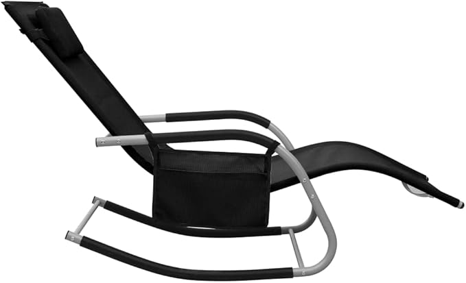 Folding Sun Lounger, Black Grey Textilene, 24.4"x58.7"x34.6", Steel Frame Adjustable Chair for Pool, Patio, Beach - Photo 4