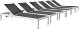 Modway Shore Aluminum Textilene® Mesh Outdoor Patio Six Poolside Chaise Lounge Chairs in Silver Black - Photo 1