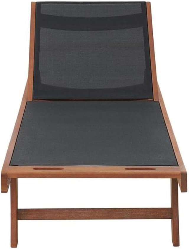 Caspian Adjustable 5-Position Eucalyptus Wood Outdoor Chaise Lounge Chair with Durable Mesh Seating, Patio Furniture