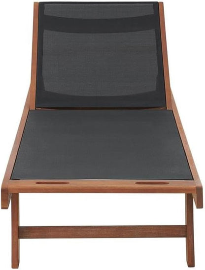 Caspian Adjustable 5-Position Eucalyptus Wood Outdoor Chaise Lounge Chair with Durable Mesh Seating, Patio Furniture