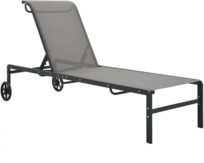 Adjustable Grey Textilene Steel Outdoor Chaise Lounge Set 28.7 x 82.1 x 15 in for Patio Poolside Garden Balcony