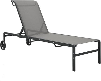 Adjustable Grey Textilene Steel Outdoor Chaise Lounge Set 28.7 x 82.1 x 15 in for Patio Poolside Garden Balcony
