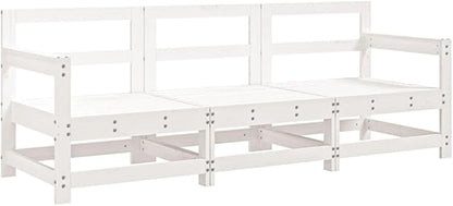 3-Seat Outdoor Sectional Sofa Solid Pine Wood Modular Patio Couch White 26x24x28 in Slatted Garden Lounge Set for Patio Balcony Backyard