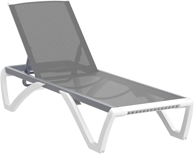 Domi Outdoor Chaise Lounges, Adjustable Aluminum Patio Lounges, Plastic Pool Lounge Chairs for Deck Lawn Backyard(2 Grey Lounges W/Table)
