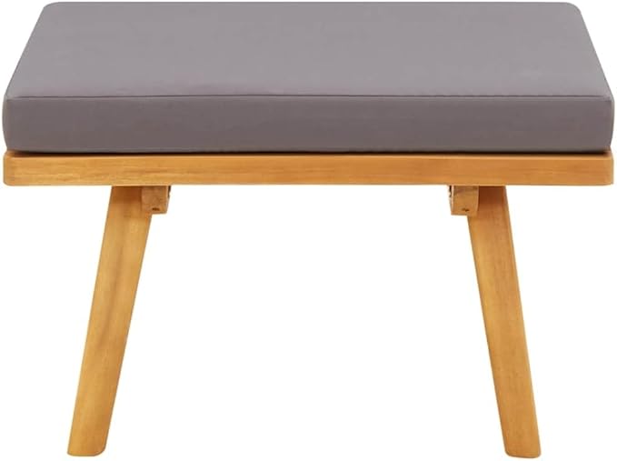 Solid Acacia Wood Outdoor Footstool with Weather-Resistant Cushion, Natural and Dark Grey, 4-Piece Set for Patio, Garden - Photo 4