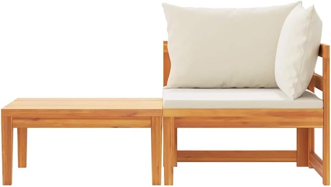 2-Piece Acacia Wood Corner Sofa Set with Cream White Cushions for Outdoor Patio, Weather-Resistant Garden Lounge Furniture with Space-Saving Design
