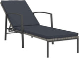 Large Grey Sun Lounger with Cushions, Adjustable Reclining Outdoor Chaise Lounge Chair - Photo 3