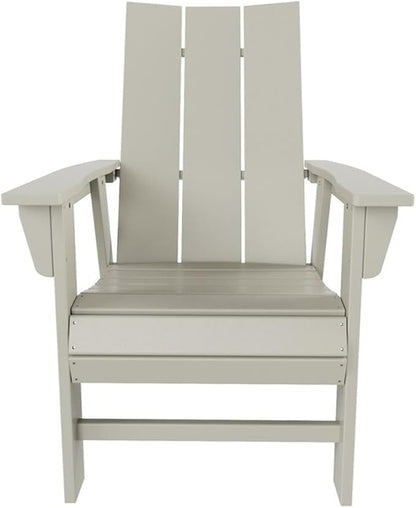 Costaelm Outdoor Adirondack Chair, HDPE Patio Balcony Chairs, Portside Seashell Nautical Curveback Adirondack Chair and Fire Pit Chairs, Sand