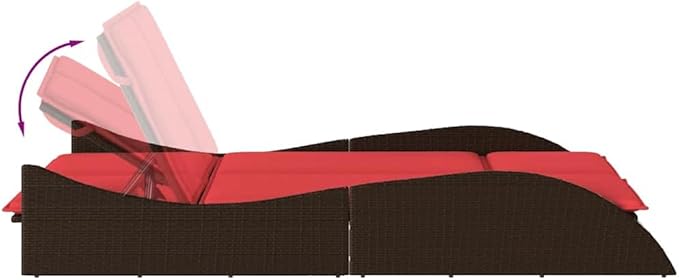 Adjustable Sun Lounger with Thick Cushions, Outdoor Chaise Lounge in Brown PE Rattan, 44.9"x80.7"x28.7" - Photo 7