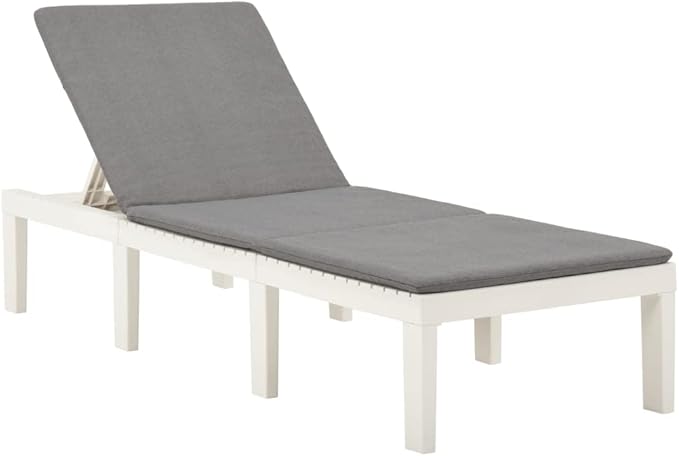 Sun Lounger with Cushion Plastic White,Outdoor Chaise Lounge Chair for Beach, Sunbathing, Patio, Pool, Lawn, Deck, Lay Flat Portable Lightweight