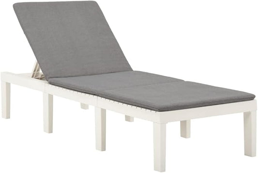 Sun Lounger with Cushion Plastic White,Outdoor Chaise Lounge Chair for Beach, Sunbathing, Patio, Pool, Lawn, Deck, Lay Flat Portable Lightweight