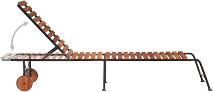 Brown Adjustable Sun Lounger for Patio and Garden, Solid Acacia Wood with Steel Frame, Rustic Outdoor Chaise Lounge Chair for Relaxing, 3-Position Recliner, Easy Assembly