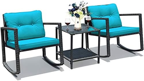 HAPPYGRILL 3-Piece Rocking Bistro Set Outdoor Patio Furniture Rattan Wicker Conversation Set with Rocking Chairs and - Photo 1