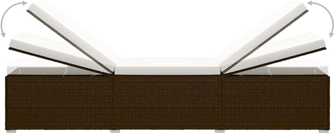Sun Lounger with Cushion and Tea Table,Lounge Chair,Pool Chairs,Outdoor Chaise,Pool Furniture,Weather-Resistant,Easy to Maintain,Both Sides of Sunlounger Adjustable, Poly Rattan Brown