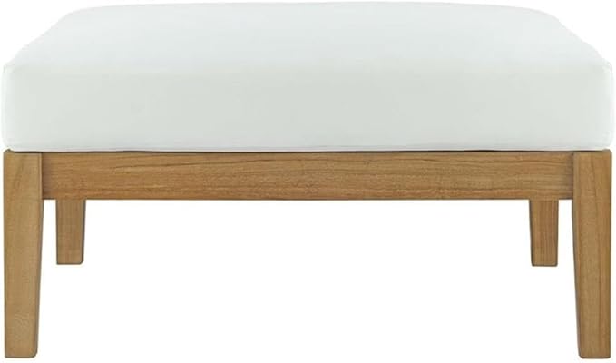 Modway Bayport Teak Wood Outdoor Patio Ottoman in Natural White - Photo 4
