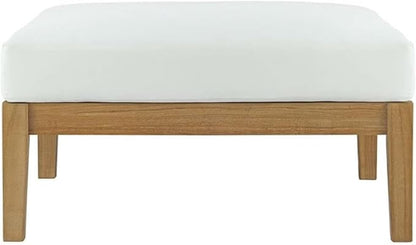 Modway Bayport Teak Wood Outdoor Patio Ottoman in Natural White