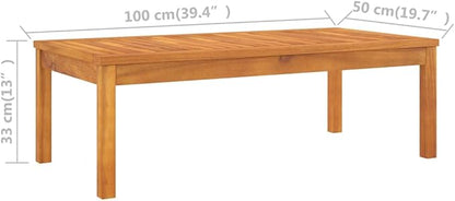 Solid Acacia Wood Coffee Table 39.4"x19.7"x13" Weather-Resistant Outdoor Patio Furniture for Garden Deck Poolside with Slatted Tabletop