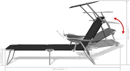 Sun Lounger,Outdoor All-Weather Patio Chaise Lounge Chair,Outdoor Recliner Lounge Chair Sun Loungers,for Garden, Balcony with Canopy Steel Black