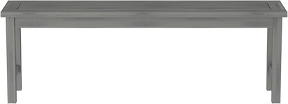 Walker Edison Rendezvous Modern Solid Acacia Wood Slatted Patio Bench, 53 Inch, Grey Wash