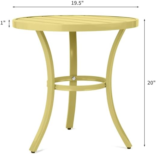 20" Side Table Outdoor Indoor, Round Metal Patio End Table, Small Weather-Resistant Accent Table with Adjustable Feet for Garden, Balcony, Living Room, Bedroom (Light Yellow)