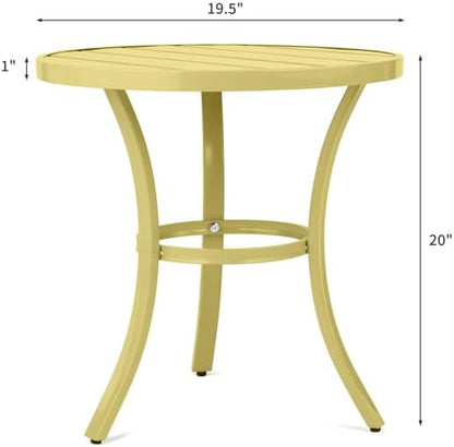 20" Side Table Outdoor Indoor, Round Metal Patio End Table, Small Weather-Resistant Accent Table with Adjustable Feet for Garden, Balcony, Living Room, Bedroom (Light Yellow)