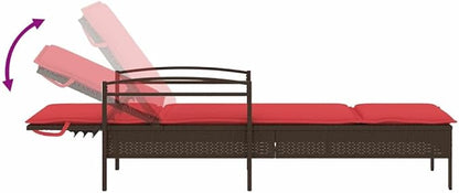 Modern Brown Poly Rattan Outdoor Chaise Lounge 24.8"x78.7"x31.9" Adjustable Recliner w/Cushion & Armrests for Patio Pool Deck Garden