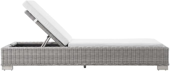 Conway Outdoor Patio Wicker Rattan Chaise Lounge in Light Gray White