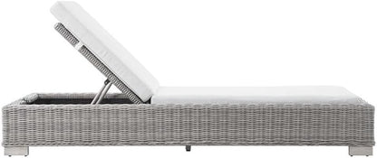 Conway Outdoor Patio Wicker Rattan Chaise Lounge in Light Gray White