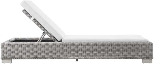 Conway Outdoor Patio Wicker Rattan Chaise Lounge in Light Gray White