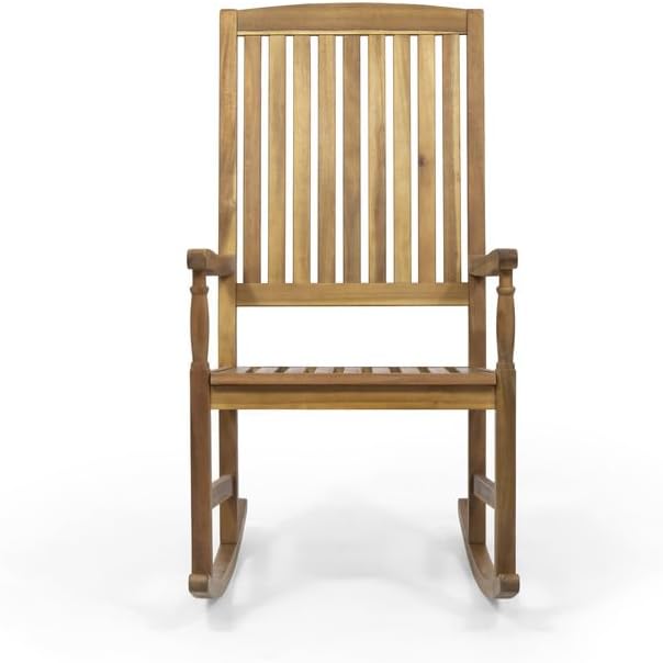 Acacia Wood Outdoor Patio Rocking Chair, 250lbs Weight Capacity Smooth Rocking Chair for Porch Deck Lawn Yard, Sturdy Wooden Rocker for Adult Relaxation