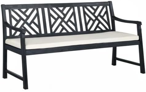 Safavieh PAT6738K Outdoor Collection Bradbury Grey 3 Seat Bench, Dark Slate Gray/Beige