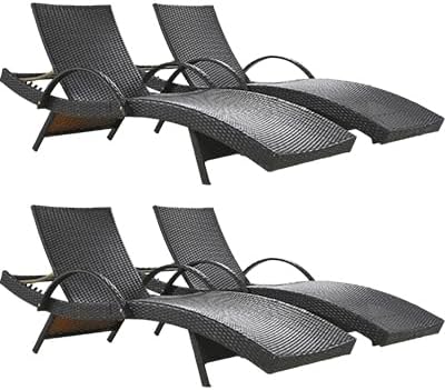 80.3” Outdoor Chaise Lounge, Brown Pool Lounge Chairs Set of 4, Wicker Recliner Chair with Pull-Out Side Table - Photo 1