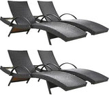 80.3” Outdoor Chaise Lounge, Brown Pool Lounge Chairs Set of 4, Wicker Recliner Chair with Pull-Out Side Table - Photo 1