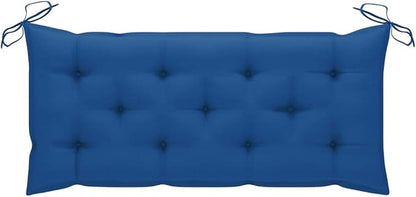 Portable Folding Garden Bench with Blue Cushion and Natural Bamboo Frame, Durable Weather-Resistant Outdoor Furniture for Patio, Balcony, or Backyard, Easy Foldable Design