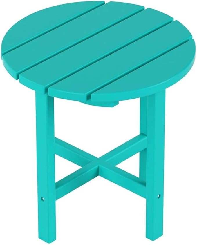 Costaelm Round Outdoor Side Tables, Adirondack Patio Tables for Outside, HDPE Patio End Table Weather Resistant, Balcony Table for Pool, Seaside, Backyard, Porch, Indoor Companion, Turquoise