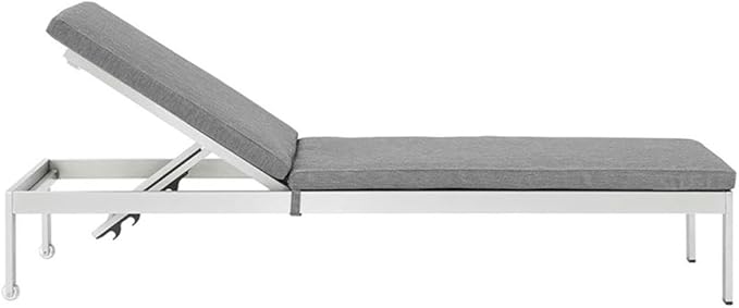 Modway Shore Aluminum Outdoor Patio Chaise Poolside Lounge Chair with Cushion in Silver Gray - Photo 4