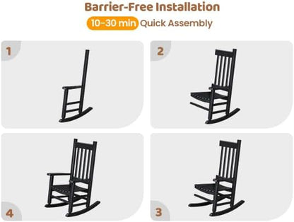Outvita Wood Children's Rocking Chair, Perfect for Indoor or Outdoor All-Weather Wooden Porch Rocker for Garden, Yard, and Balcony, Patio Rocking Chair Suitable for Kids Ages 6-10(Black)
