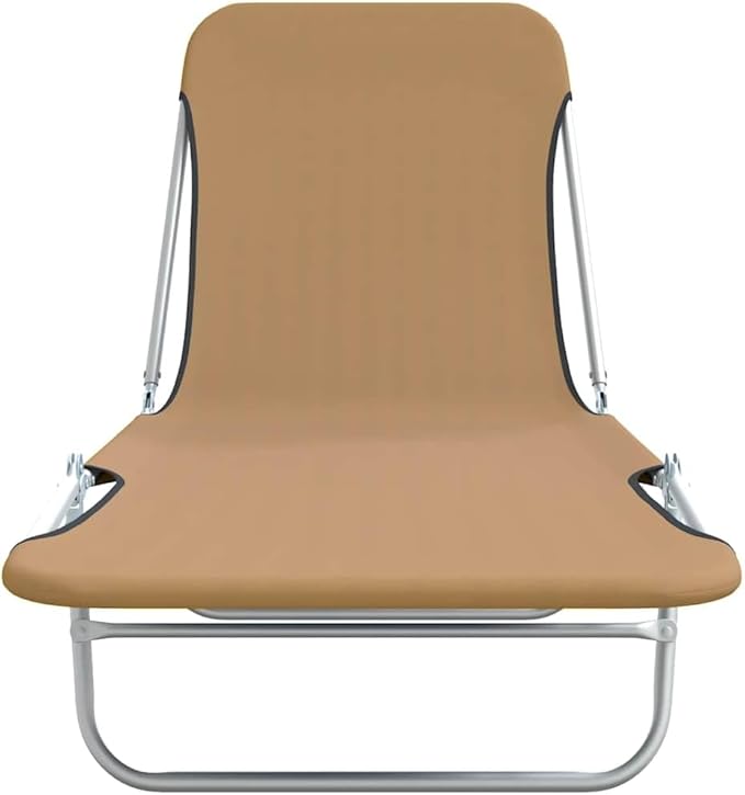 Folding Taupe Sunlounger, Set of 2, 71.7"x22", Steel Frame, Oxford Fabric, Adjustable Backrest & Armrest, 265 lb, Patio Pool Garden