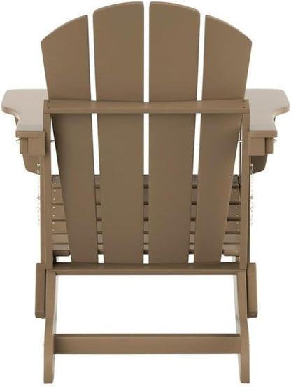 Costaelm Outdoor Folding Chair, Outdoor Seating Folding Firepit Chairs, All Weather Poly Adirondack Chair for Deck Backyard Garden Lawn Pool Patio, Weathered Wood