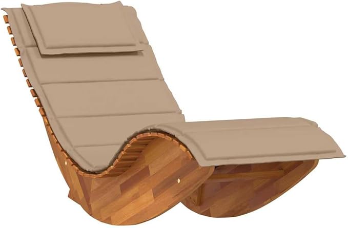 Acacia Wood Rocking Sun Lounger with Taupe Cushion & Pillow, 60.6" x 23.6" x 29.1" Patio Chaise, 242 lb Capacity - Photo 2