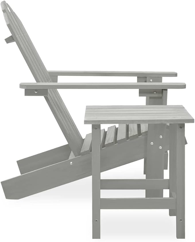 Grey Solid Fir Wood Large Ergonomic Garden Chair and Table Combo with Smooth Matte Finish for Outdoor Relaxation Patio - Photo 3