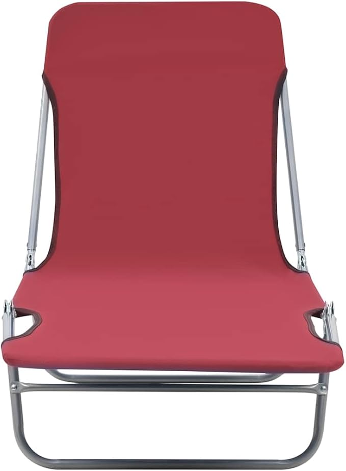 Red Folding Sun Lounger Set, 2-Pack, 71.7"x22"x9.6", Steel Frame, UV Fabric, for Garden Pool Camping