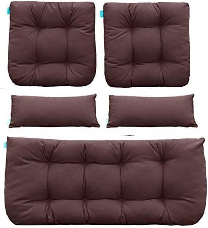 QILLOWAY Outdoor Patio Wicker Seat Cushions Group Loveseat/Two U-Shape/Two Lumbar Pillows for Patio Furniture,Wicker Loveseat,Bench,Porch,All Weather, Settee of 5 (Coffee/Brown/Chocolate)