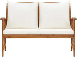 46.9"x26.4" Cream Garden Bench for Patio, Solid Acacia Wood Outdoor Seating Loveseat with Cushions & Back Pillows - Photo 3