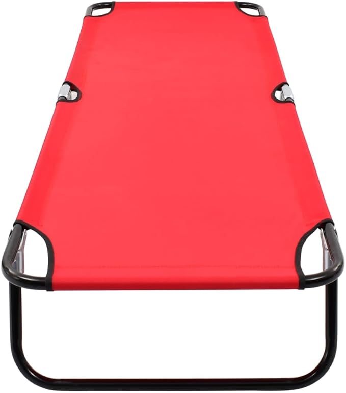 Folding Red Sun Lounger 74.8x22.8x11 in Powder-Coated Steel Frame Lightweight Outdoor Chaise Lounge for Patio Garden Beach Camping